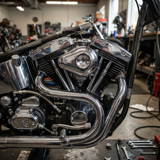 Clean motorcycle engine and chrome components